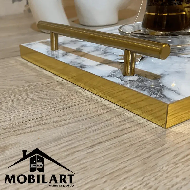 Plateau de service en MDF marbré avec poignées dorées // 2 pcs 2200DA