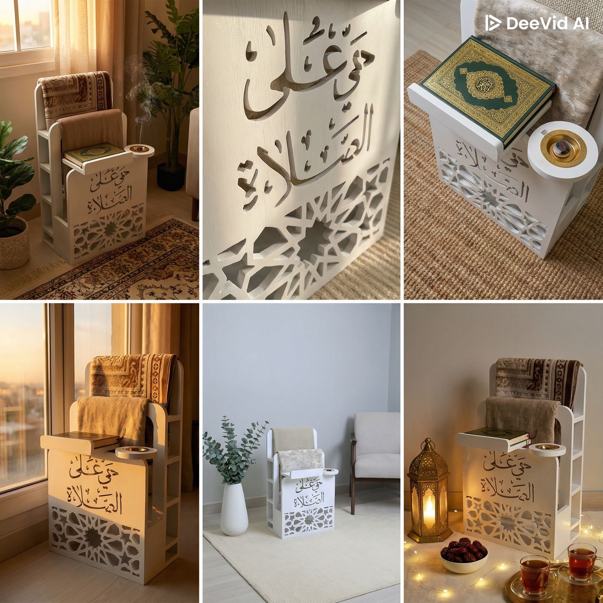 رركن صلاة فاخر / حامل للمصحف،/ مبخرة مدمجة/، ورفوف جانبية للتخزين FORX10